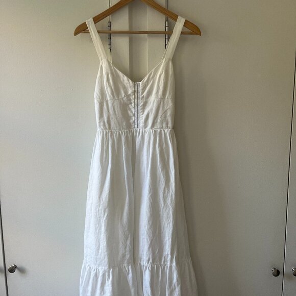 Reformation White Linen Tank Bodice Ruffle Sun Dress - Size 2 - Picture 1 of 7